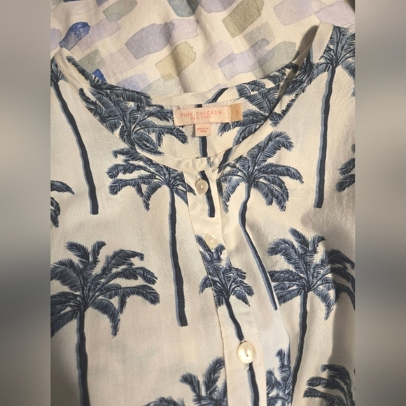 100% Cotton Button Down Palm Tree Print Dress by Pink Chicken - Picture 6 of 7